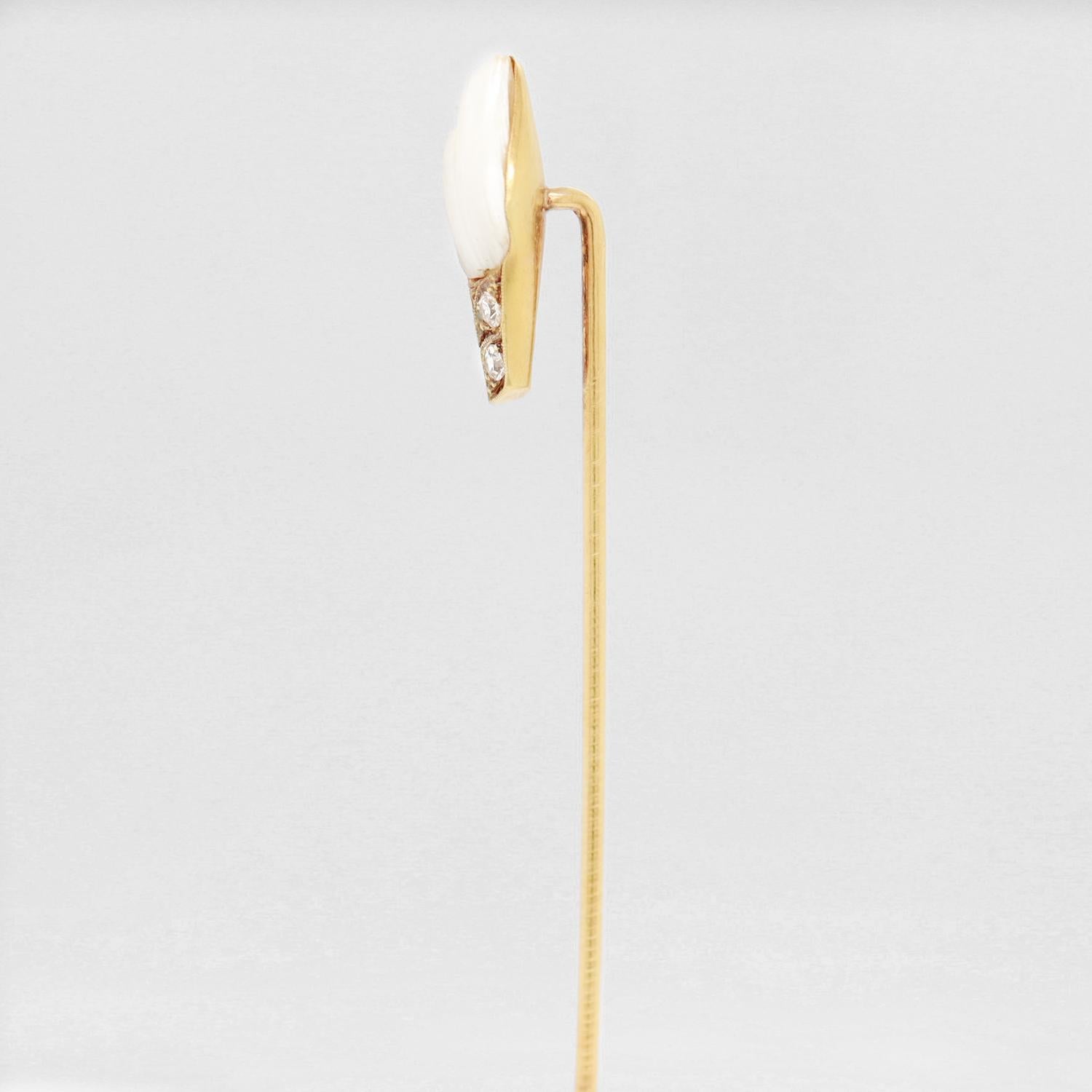 Vintage 14k Gold, Blister Pearl, & Diamond Stickpin In Good Condition For Sale In Philadelphia, PA