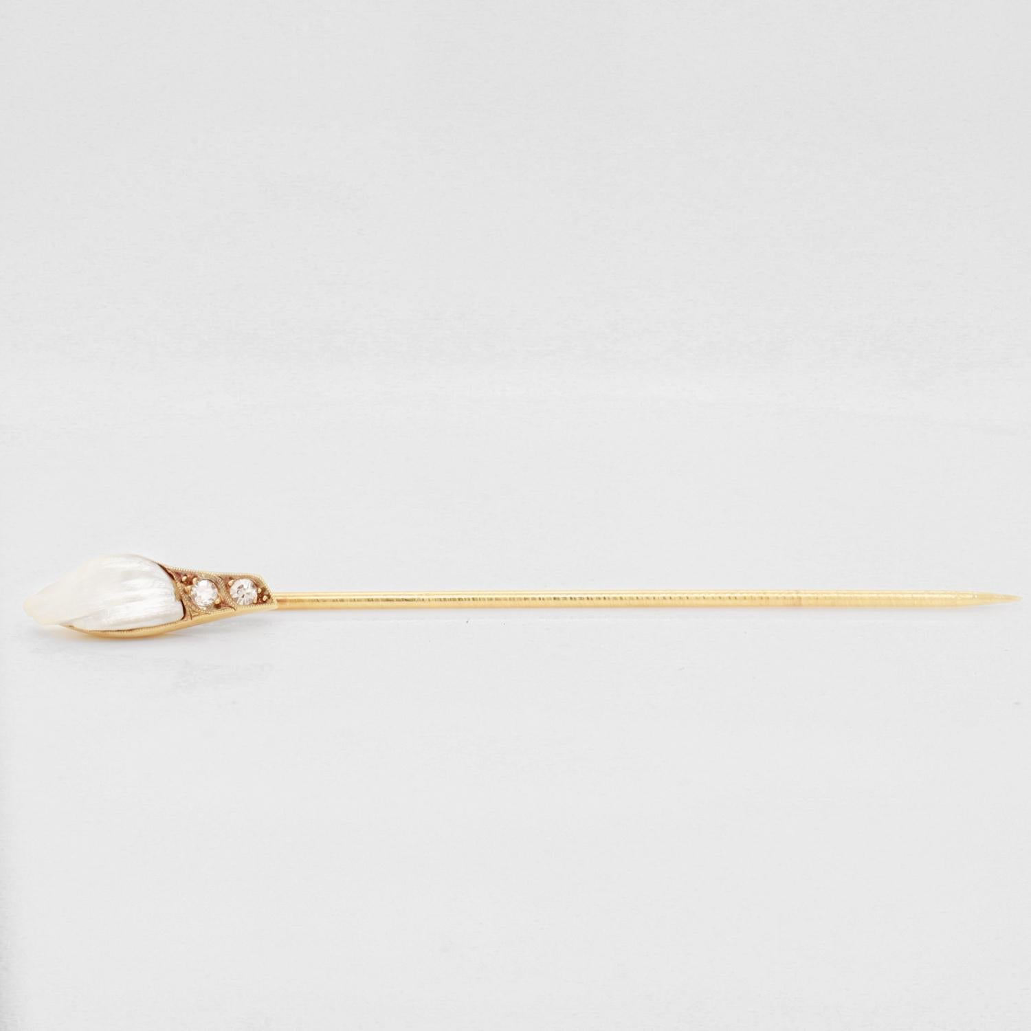 Vintage 14k Gold, Blister Pearl, & Diamond Stickpin For Sale 2
