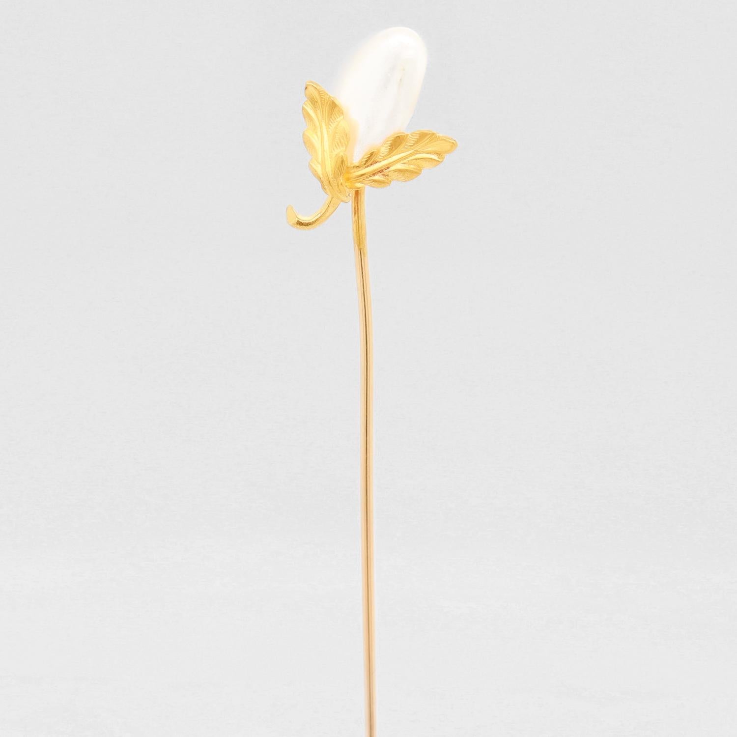 Retro Vintage 14k Gold & Blister Pearl Gourd or Eggplant Stickpin For Sale