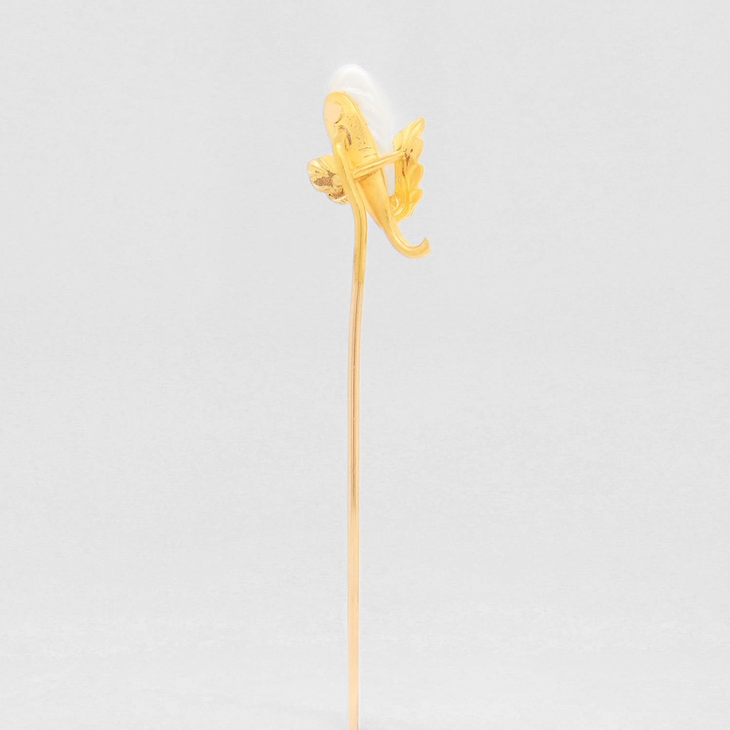 Vintage 14k Gold & Blister Pearl Gourd or Eggplant Stickpin For Sale 1