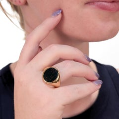 Vintage 14K Gold & Bloodstone Cabochon Signet Ring by Jones & Woodland