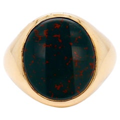 Vintage 14K Gold & Bloodstone Cabochon Signet Ring by Jones & Woodland