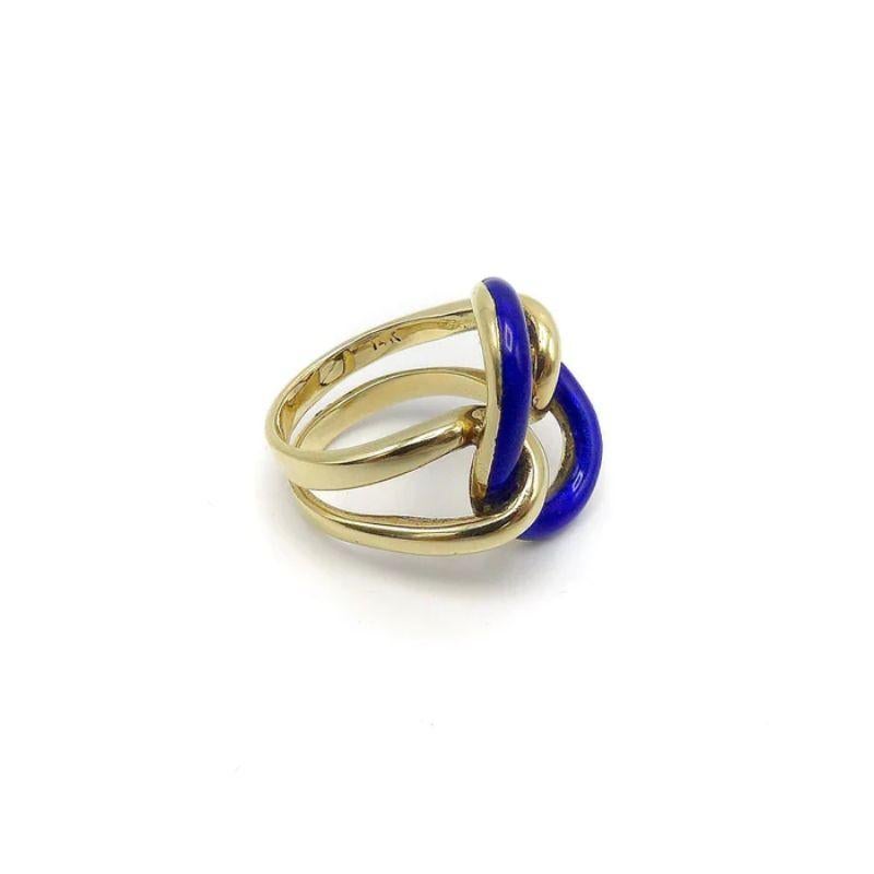 Vieille bague en or 14K émaillé bleu à nœud d'amoureux, circa 1990 en vente 2