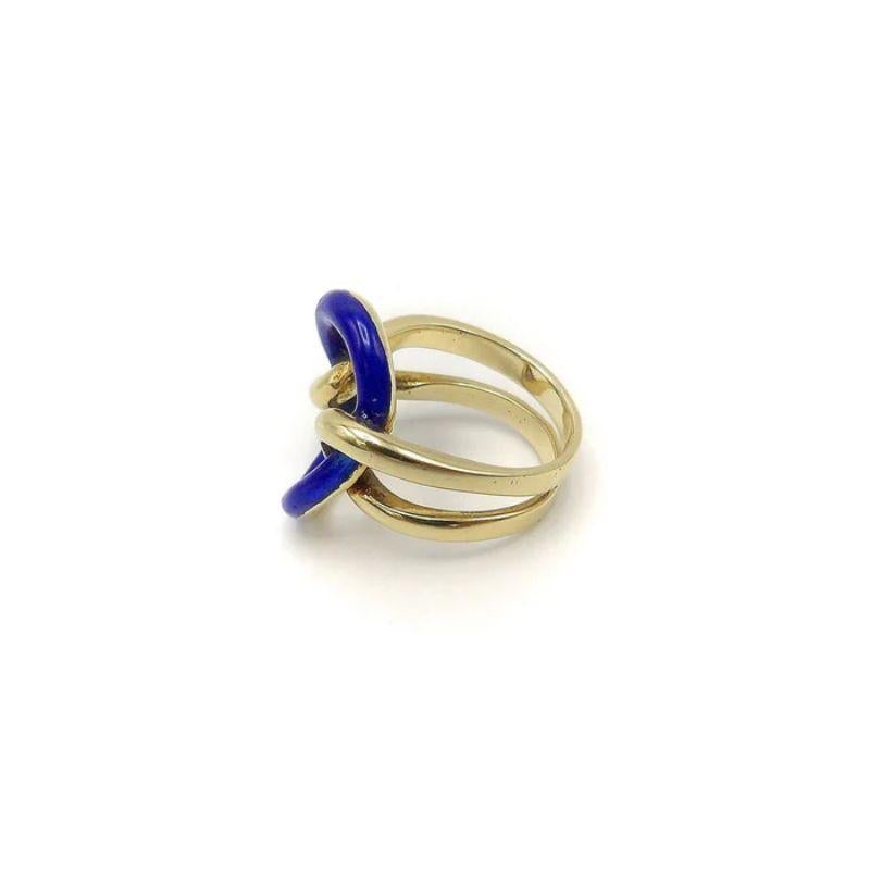 Vintage 14K Gold Blue Enamel Lover's Knot Ring, circa 1990 For Sale 3