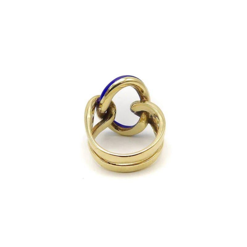 Vintage 14K Gold Blue Enamel Lover's Knot Ring, circa 1990 For Sale 4