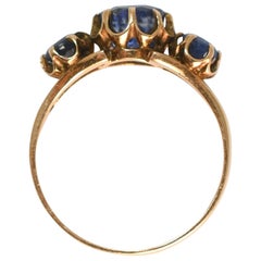 Vintage 14k Gold Blue Spinel 3-Stone Rose Gold Ring, Circa 1960
