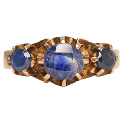 Vintage 14k Gold Blue Spinel 3-Stone Rose Gold Ring, Circa 1960
