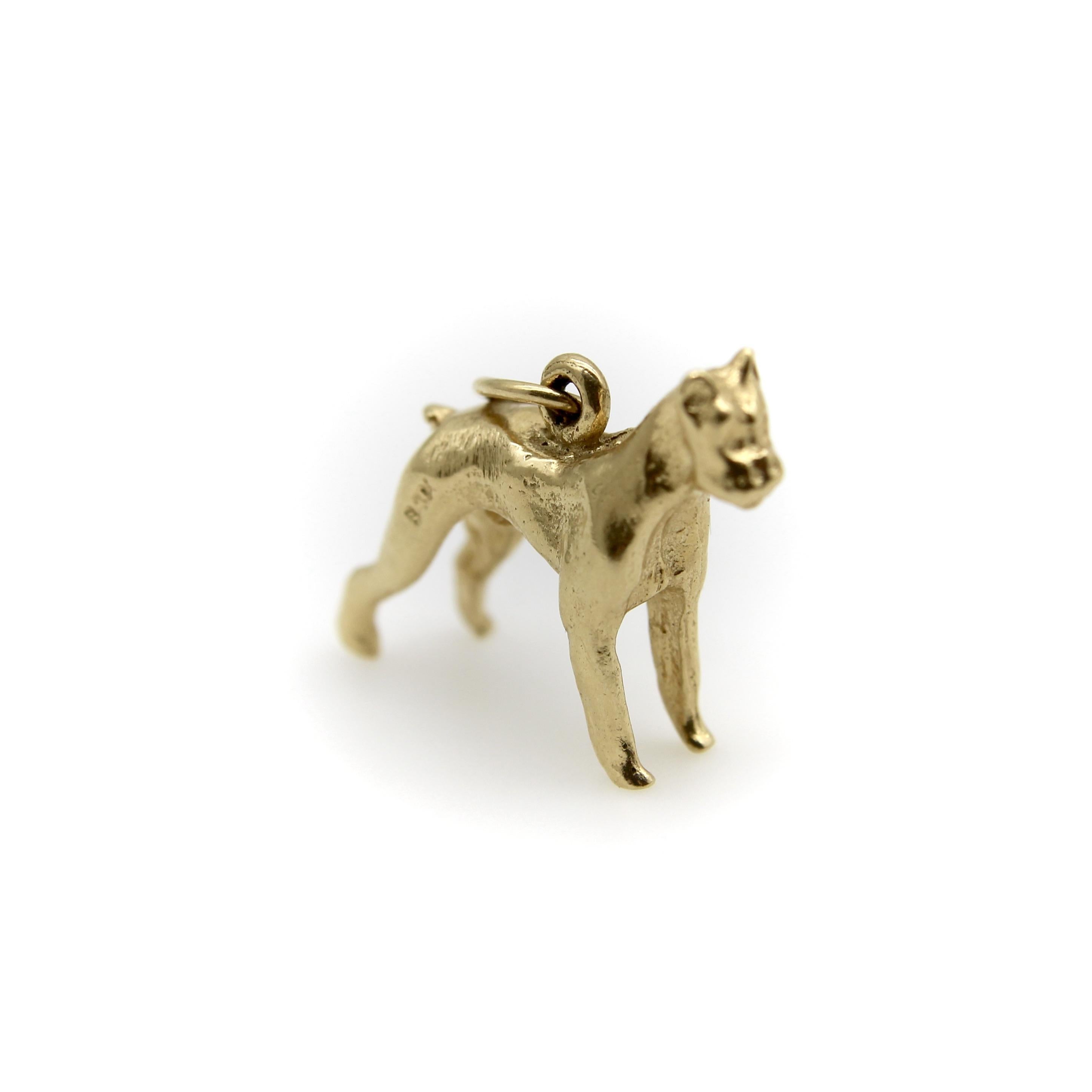 Modern Vintage 14K Gold Standing Boxer Dog Charm For Sale