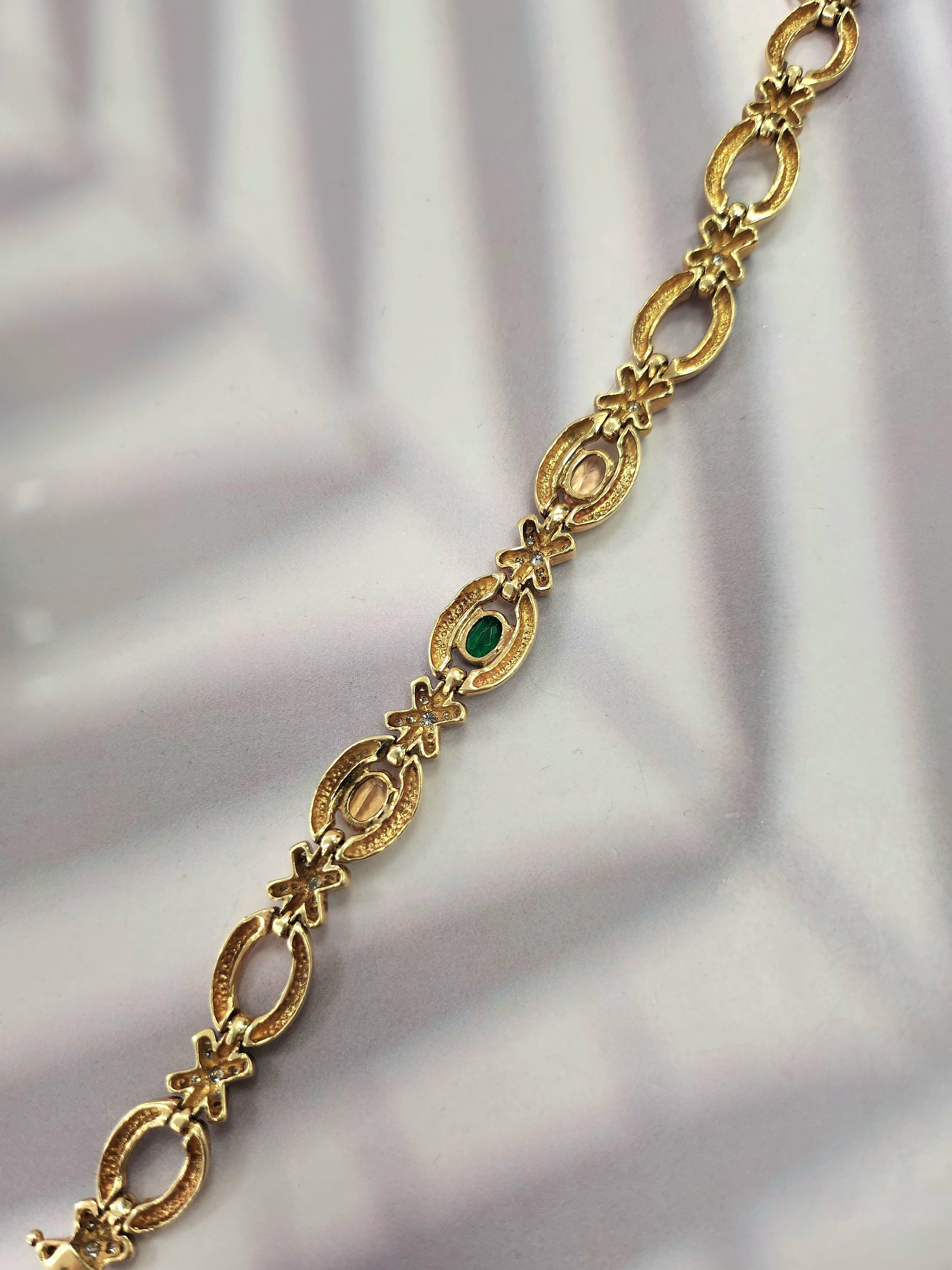 Vintage 14K Gold Bracelet  Emerald, Imperial Topaz & Diamond X Link  7.25 For Sale 2