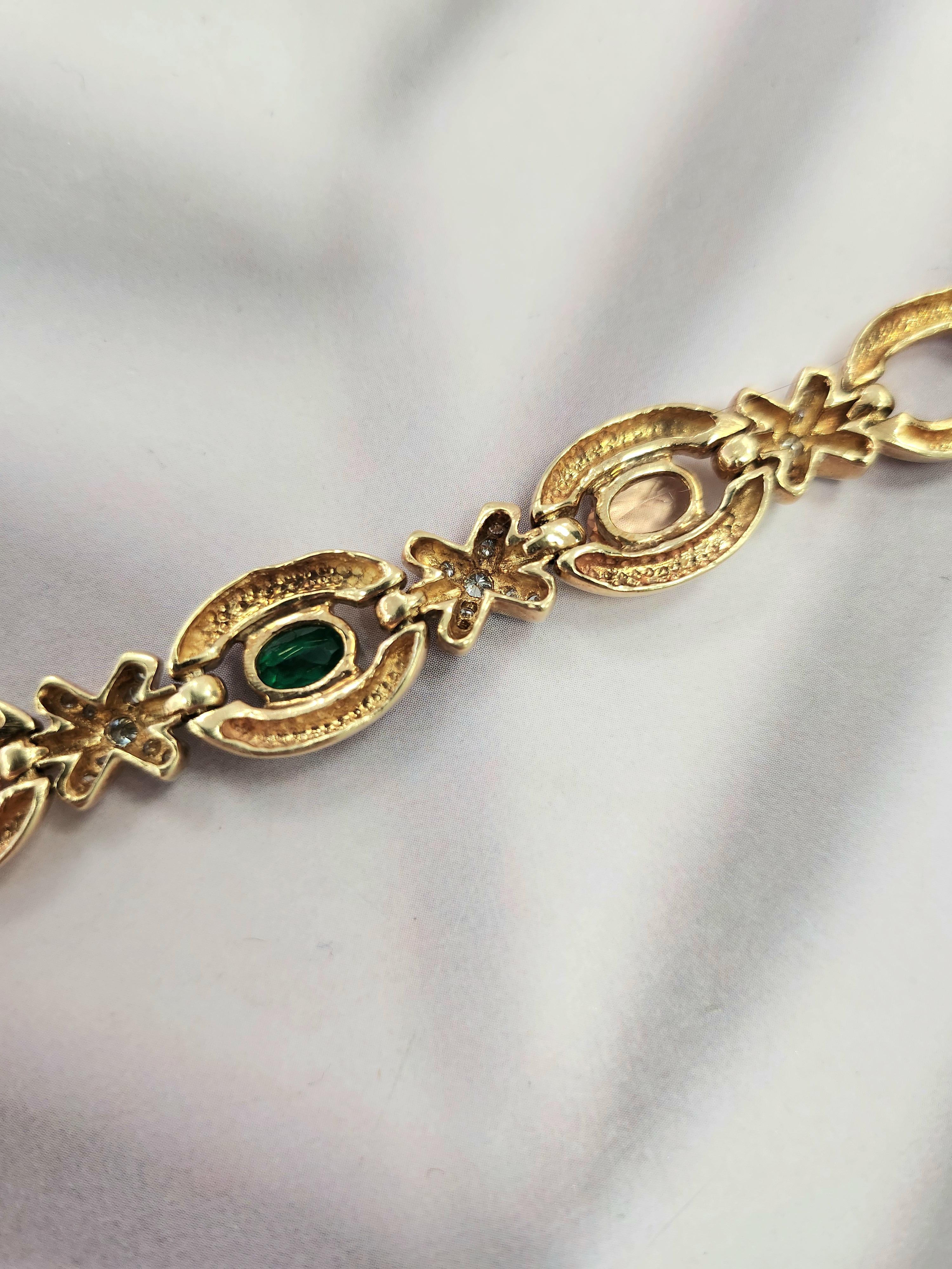 Vintage 14K Gold Bracelet  Emerald, Imperial Topaz & Diamond X Link  7.25 For Sale 3