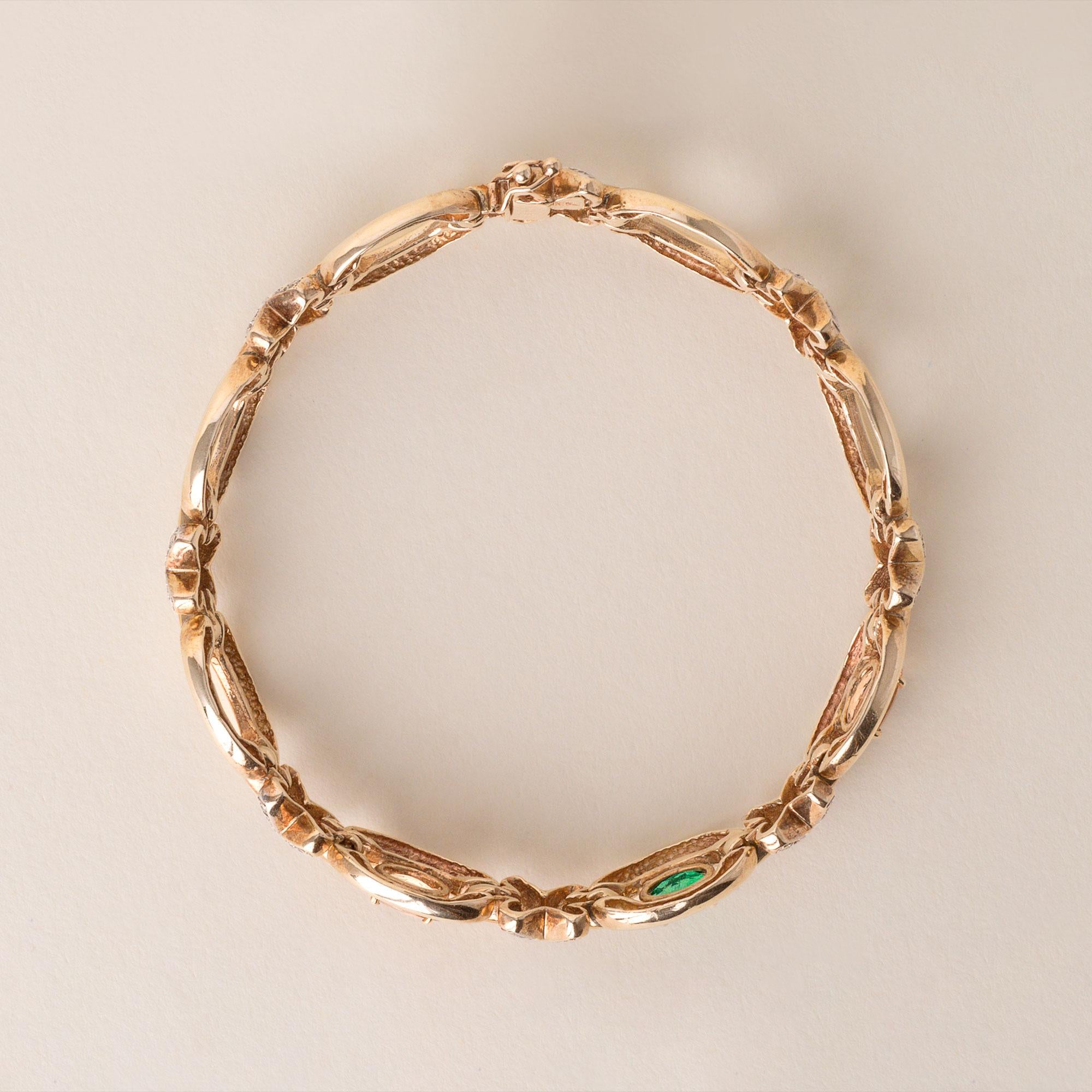 Vintage 14K Gold Bracelet  Emerald, Imperial Topaz & Diamond X Link  7.25 For Sale 4