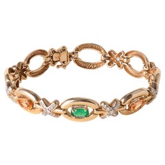 Vintage 14K Gold Bracelet  Emerald, Imperial Topaz & Diamond X Link  7.25