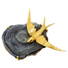 Vintage 14K Gold Brid on Crystal Geode Brooch Vintage 14K Gold Brid on Crystal Geode Brooch