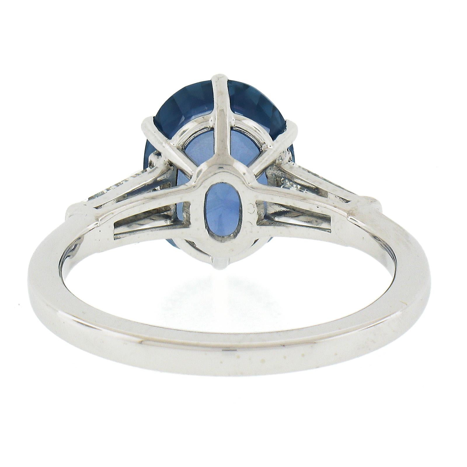 Vintage 14K Gold Burma No Heat 4.56ctw GIA Oval Blue Sapphire & Diamond Ring For Sale 1