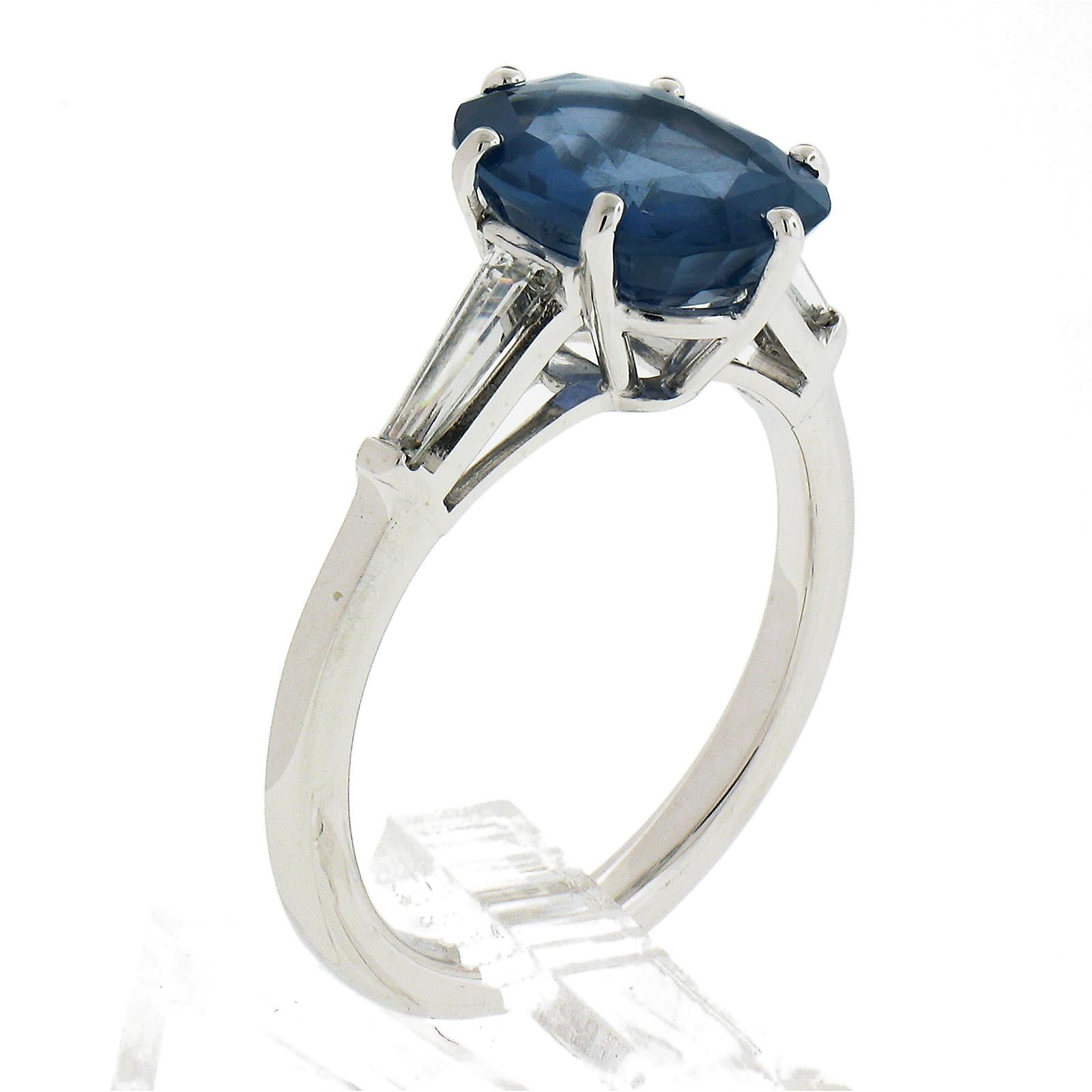Vintage 14K Gold Burma No Heat 4.56ctw GIA Oval Blue Sapphire & Diamond Ring For Sale 3