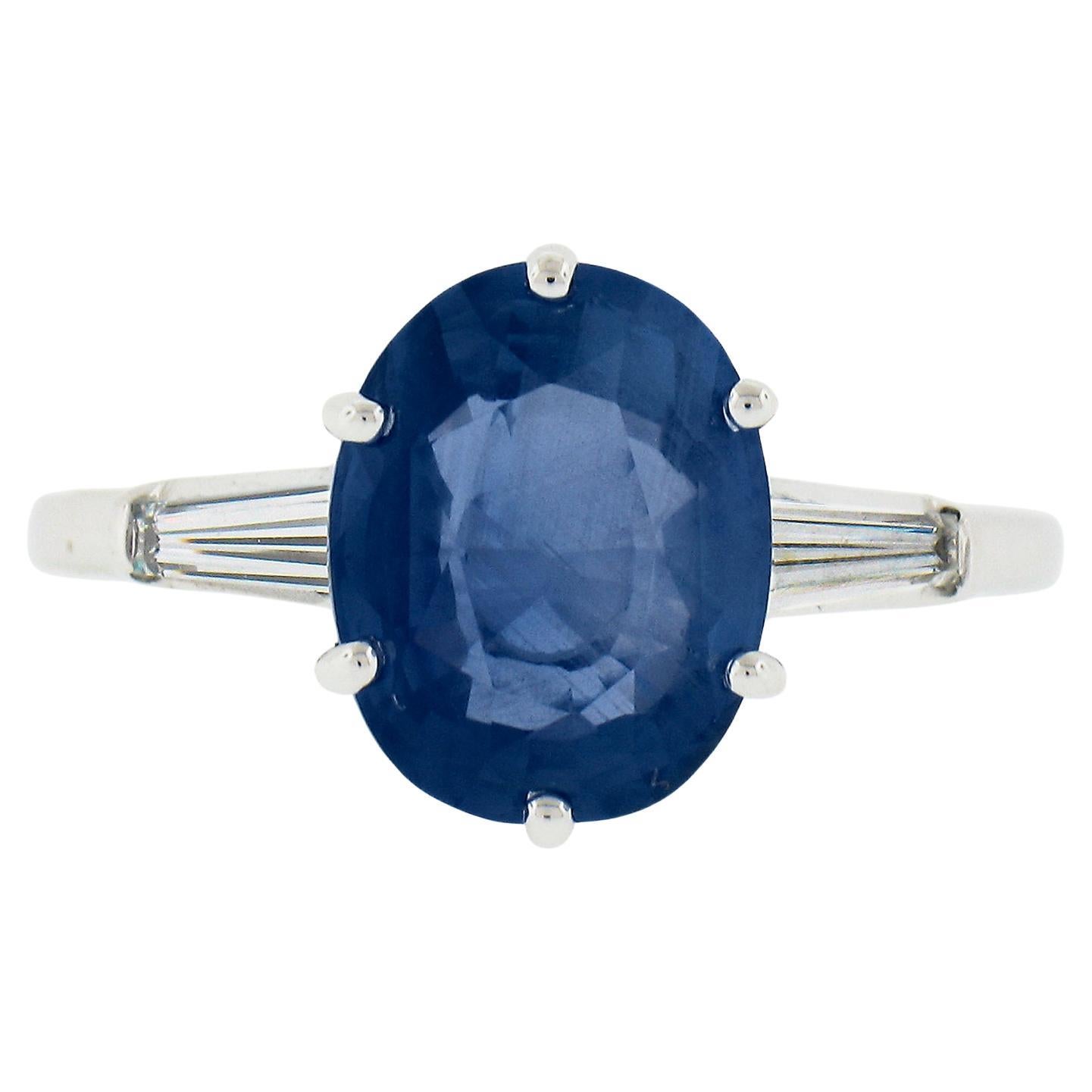Vintage 14K Gold Burma No Heat 4.56ctw GIA Oval Blue Sapphire & Diamond Ring