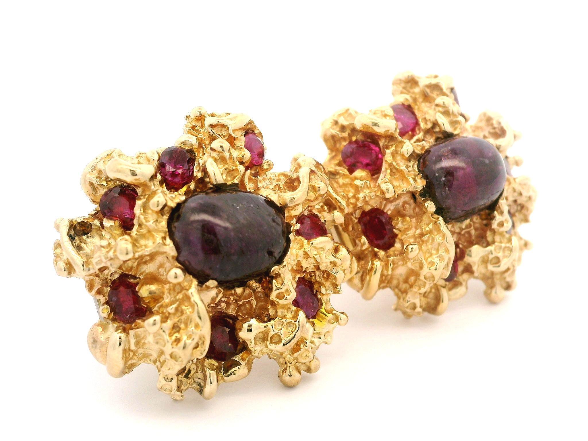 Gemelli d'epoca in oro 14k con rubino cabochon e pepita di grandi dimensioni con doppia clip in vendita 5