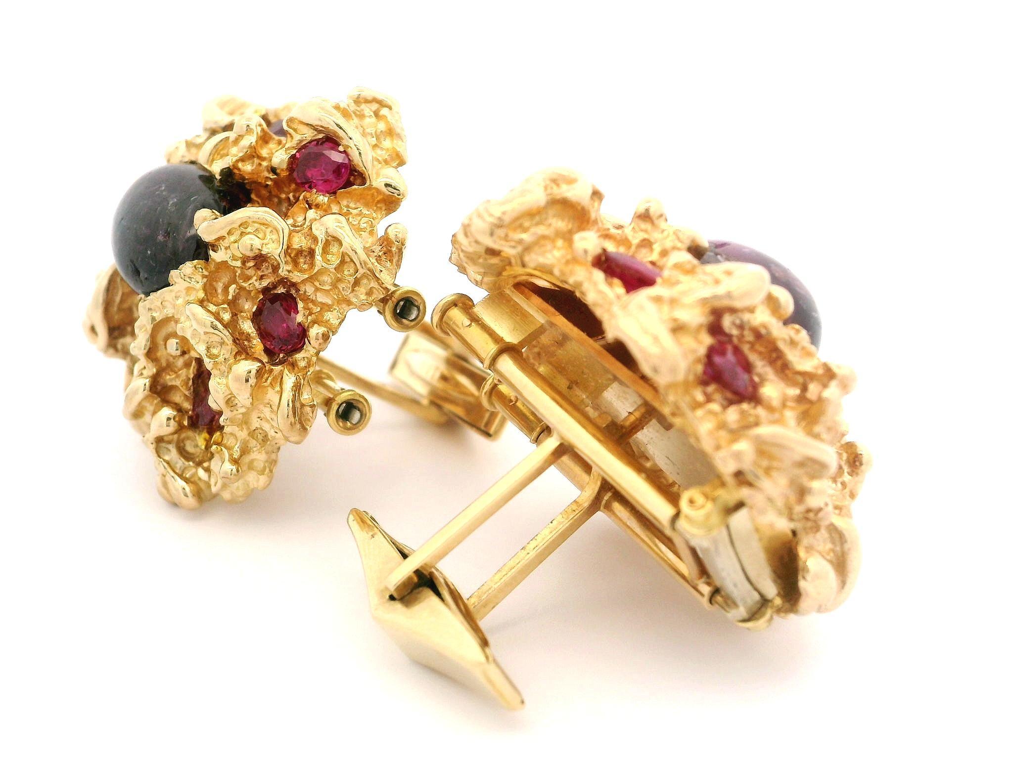Gemelli d'epoca in oro 14k con rubino cabochon e pepita di grandi dimensioni con doppia clip in vendita 8