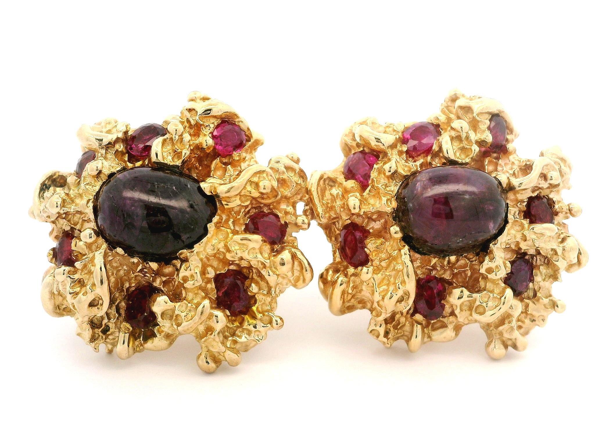 Gemelli d'epoca in oro 14k con rubino cabochon e pepita di grandi dimensioni con doppia clip in vendita 4