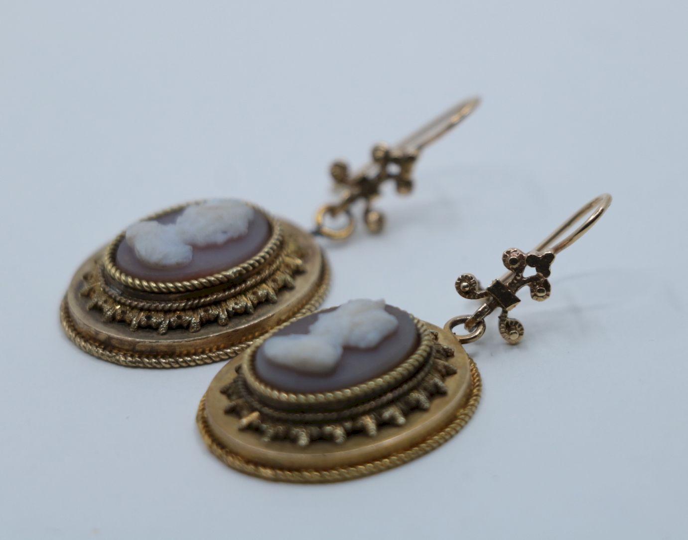 Vintage 14K Gold Cameo Earrings For Sale 2