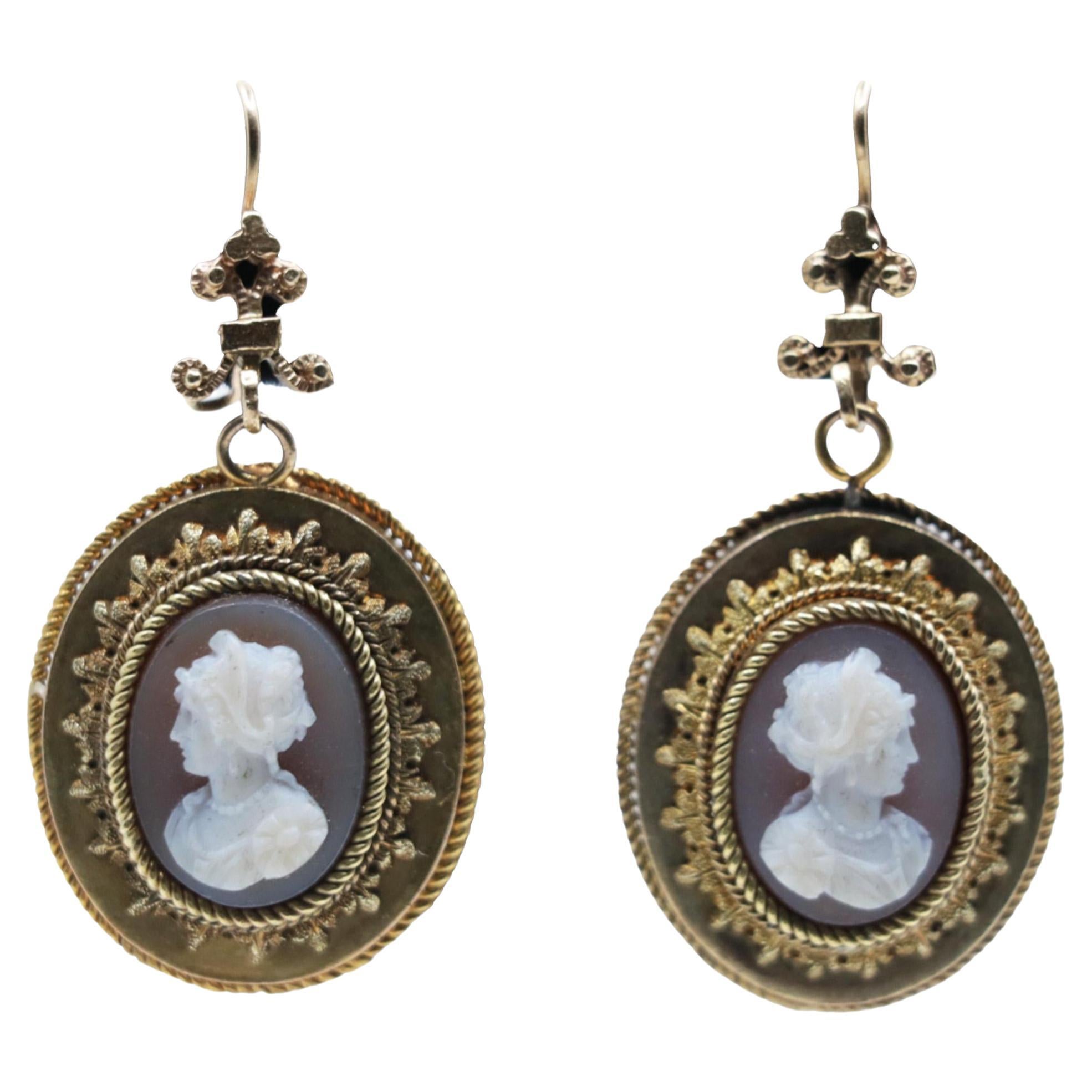 Vintage 14K Gold Cameo Earrings