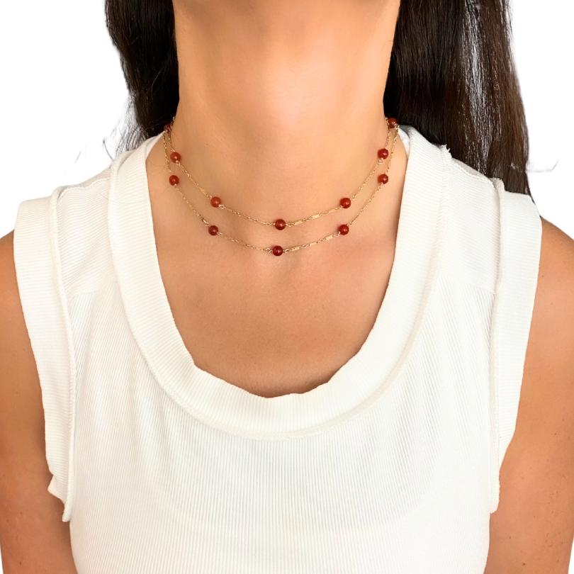 Vintage 14k Gold Carnelian Bead Necklace In Good Condition For Sale In Beverly Hills, CA