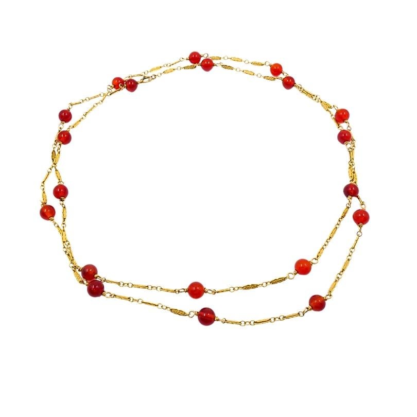 Women's Vintage 14k Gold Carnelian Bead Necklace For Sale