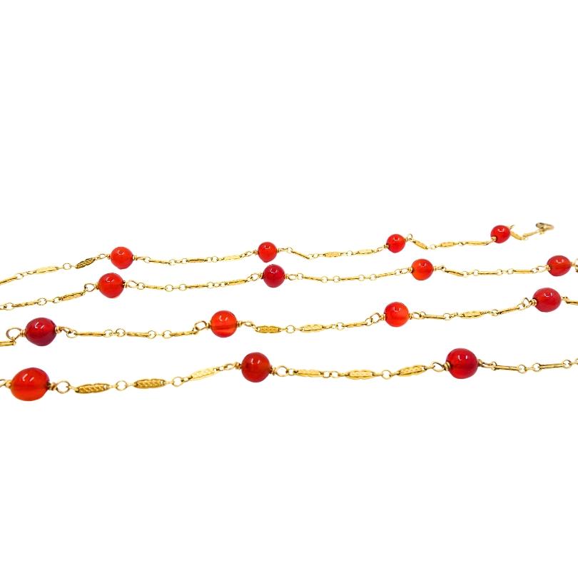 Vintage 14k Gold Carnelian Bead Necklace For Sale 1