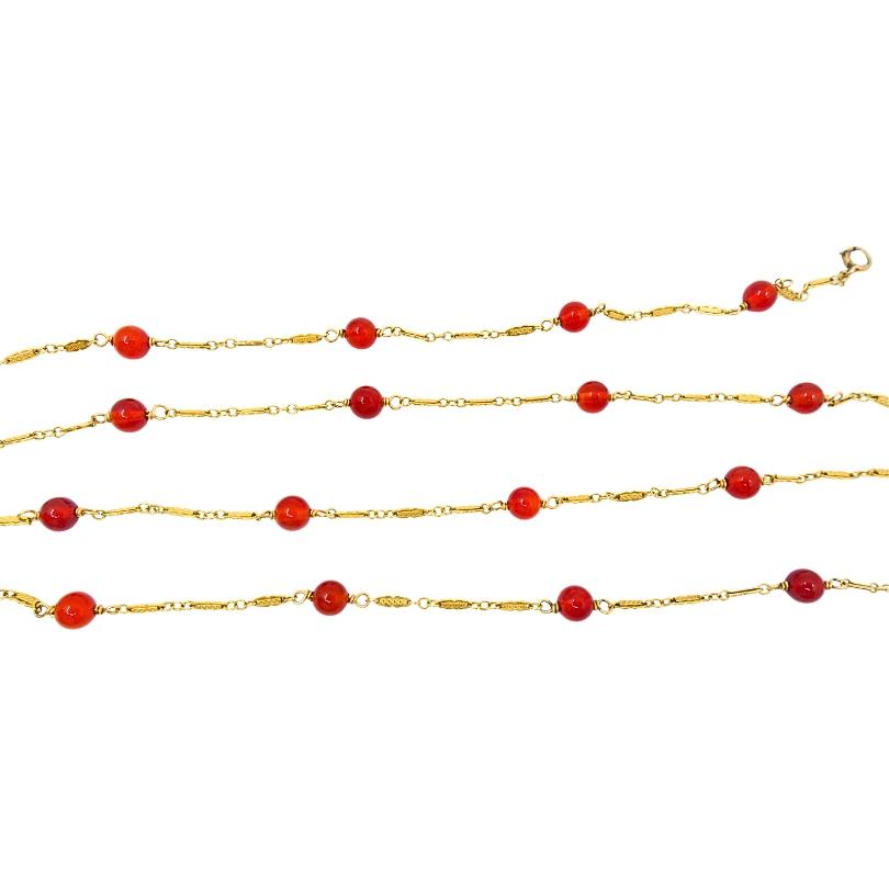 Vintage 14k Gold Carnelian Bead Necklace For Sale 2