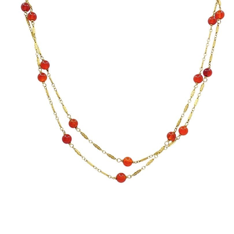 Vintage 14k Gold Carnelian Bead Necklace For Sale 3