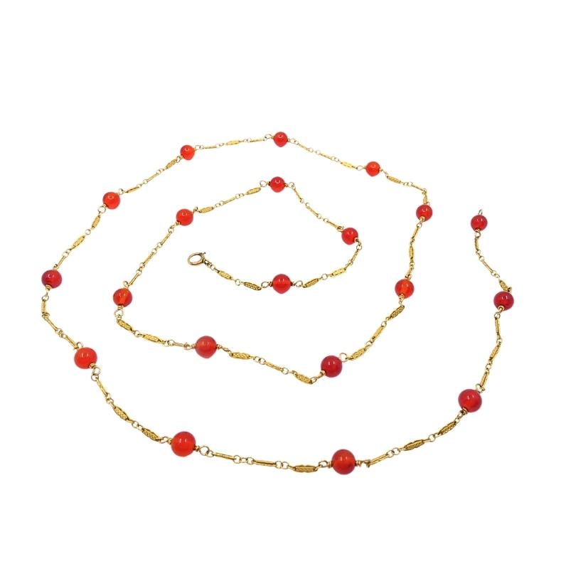 Vintage 14k Gold Carnelian Bead Necklace For Sale 4