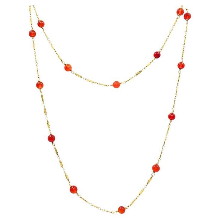Vintage 14k Gold Carnelian Bead Necklace