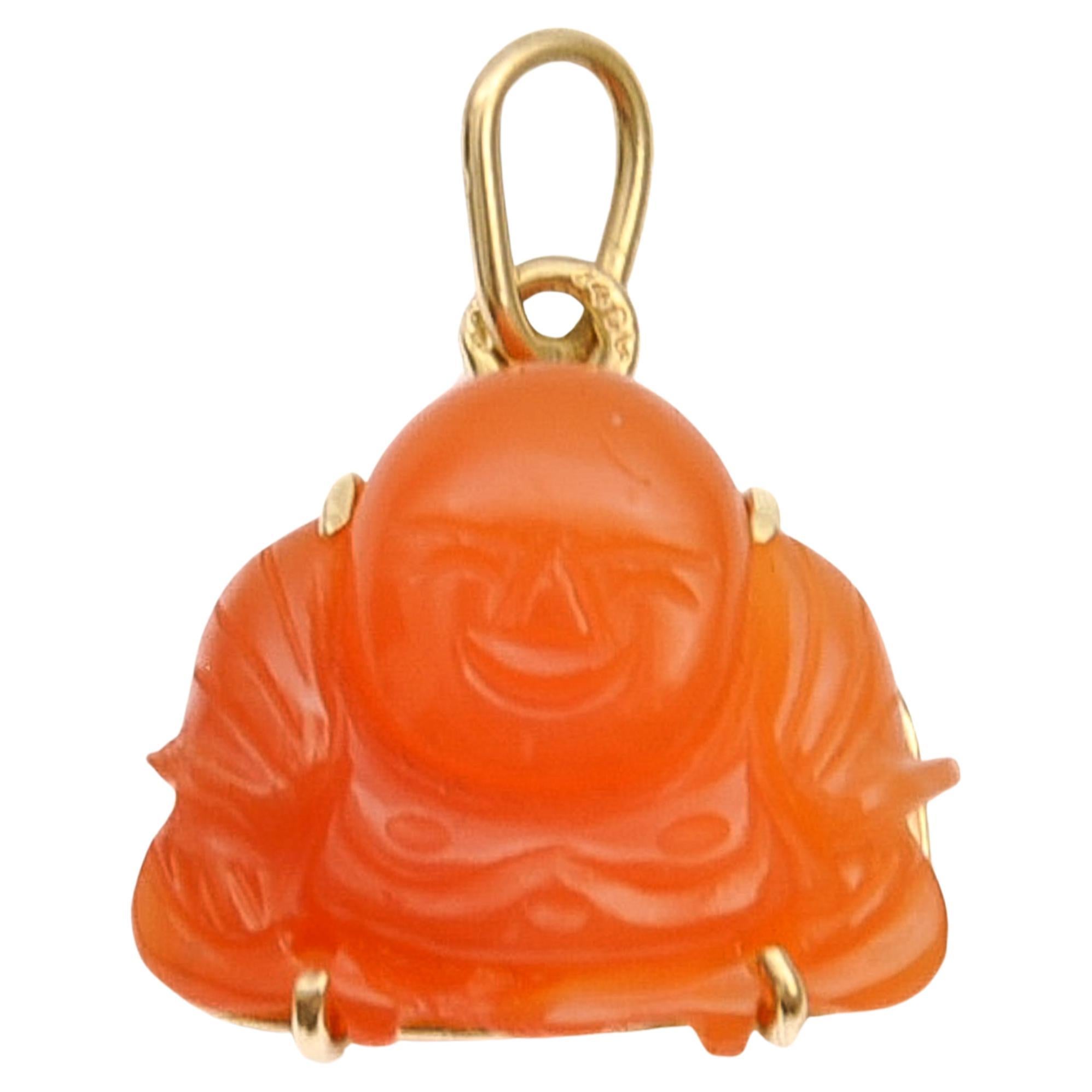 Vintage 14K Gold Carnelian Buddha Pendant For Sale