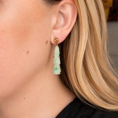 Vintage 14K Gold Carved Jade Drop Earrings Green Jadeite 8.16g Estate
