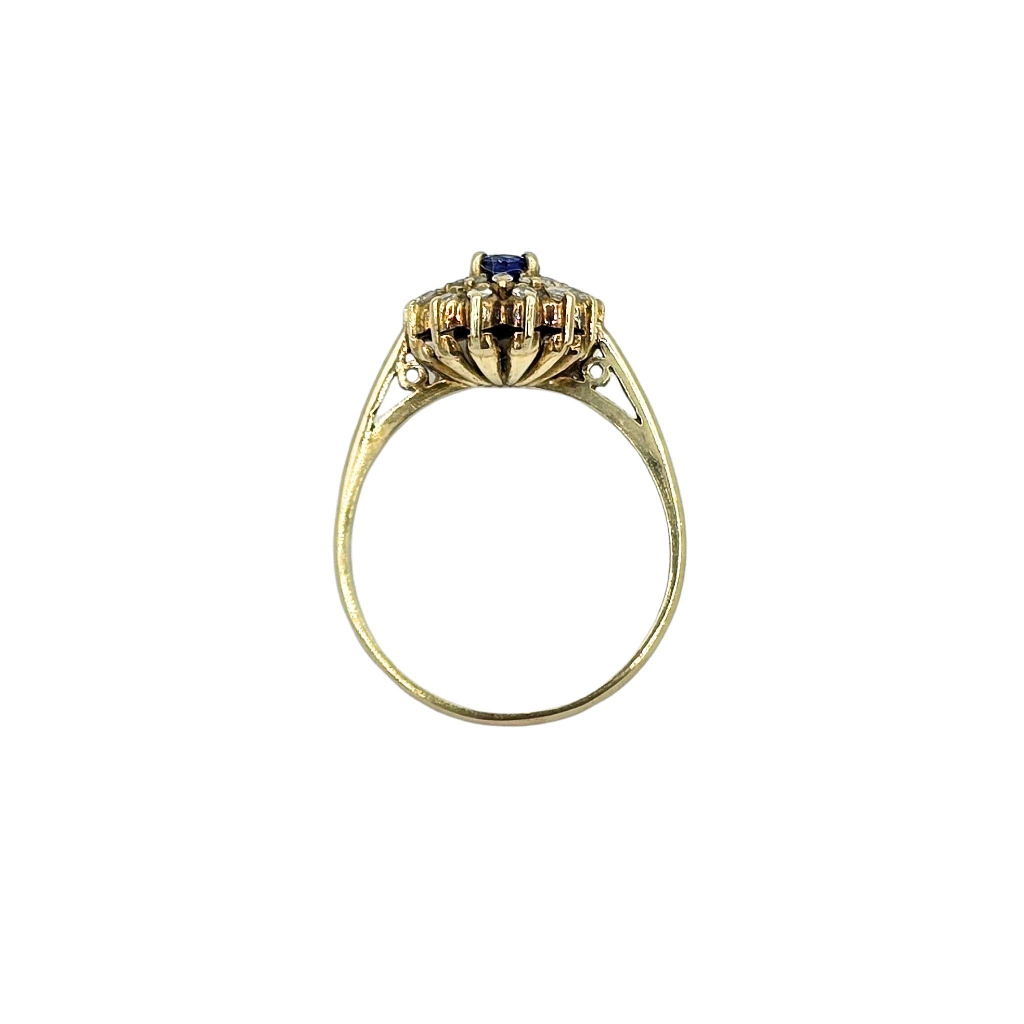 Brilliant Cut Vintage 14k Gold Ceylon Blue Sapphire and Diamond Cluster Engagement Ring