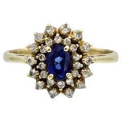 Vintage 14k Gold Ceylon Blue Sapphire and Diamond Cluster Engagement Ring