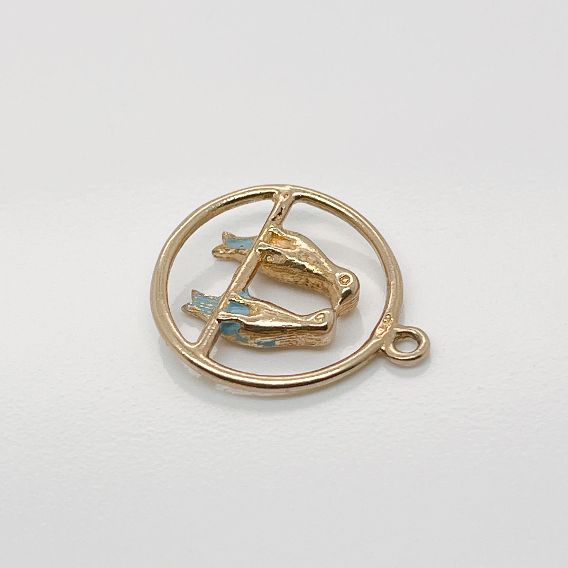 Women's Vintage 14K Gold Charm for a Bracelet of Two Lovebirds
