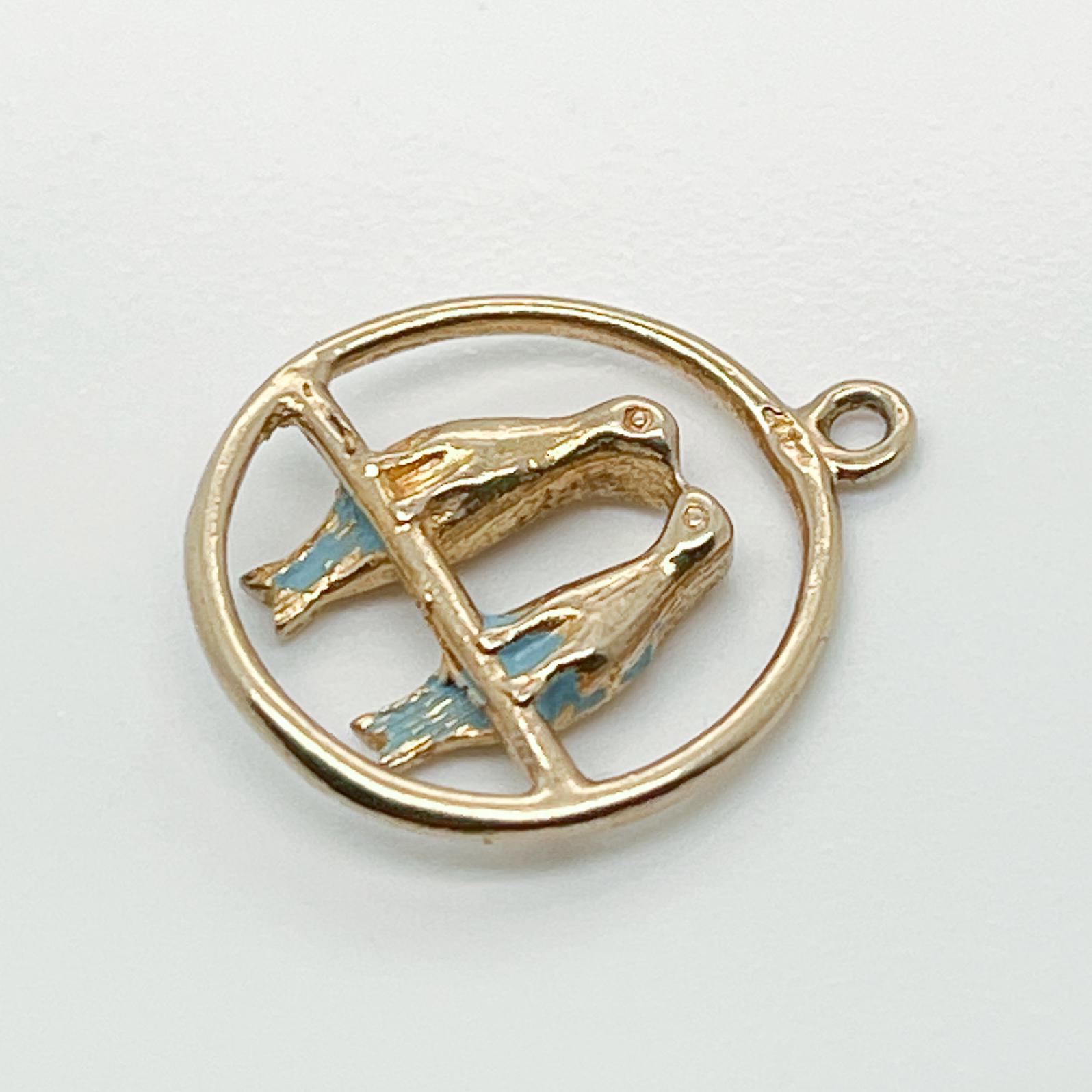 Vintage 14K Gold Charm for a Bracelet of Two Lovebirds 1