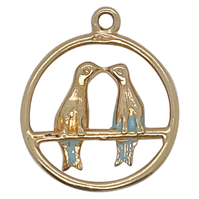 Vintage 14K Gold Charm for a Bracelet of Two Lovebirds