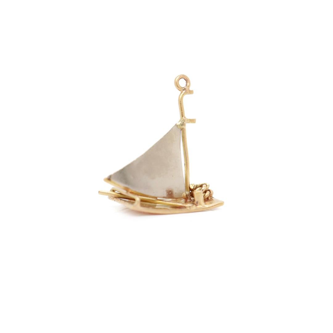 Retro Vintage 14K Gold Charm of a Raft or Sailboat For Sale