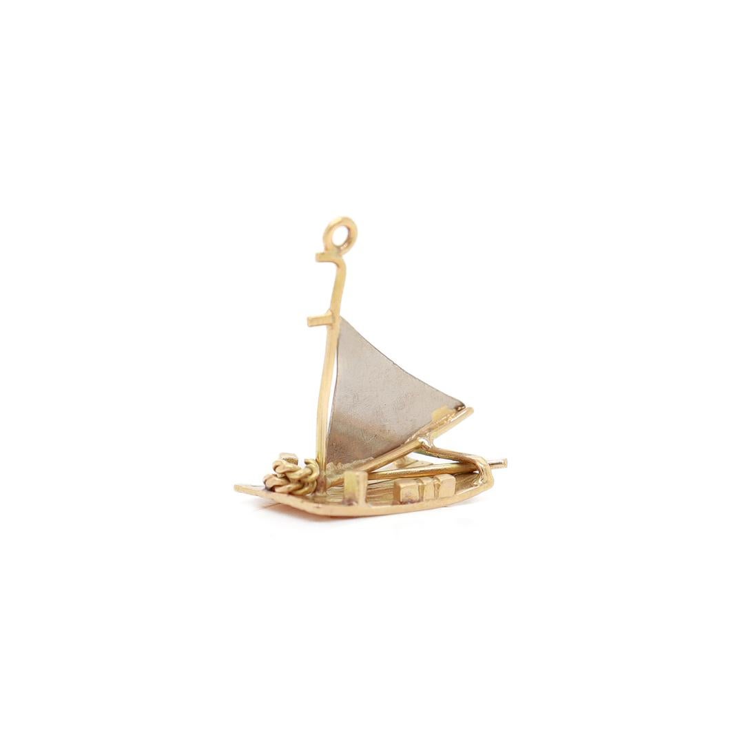 Women's Vintage 14K Gold Charm of a Raft or Sailboat For Sale