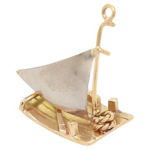 Vintage 14K Gold Charm of a Raft or Sailboat For Sale
