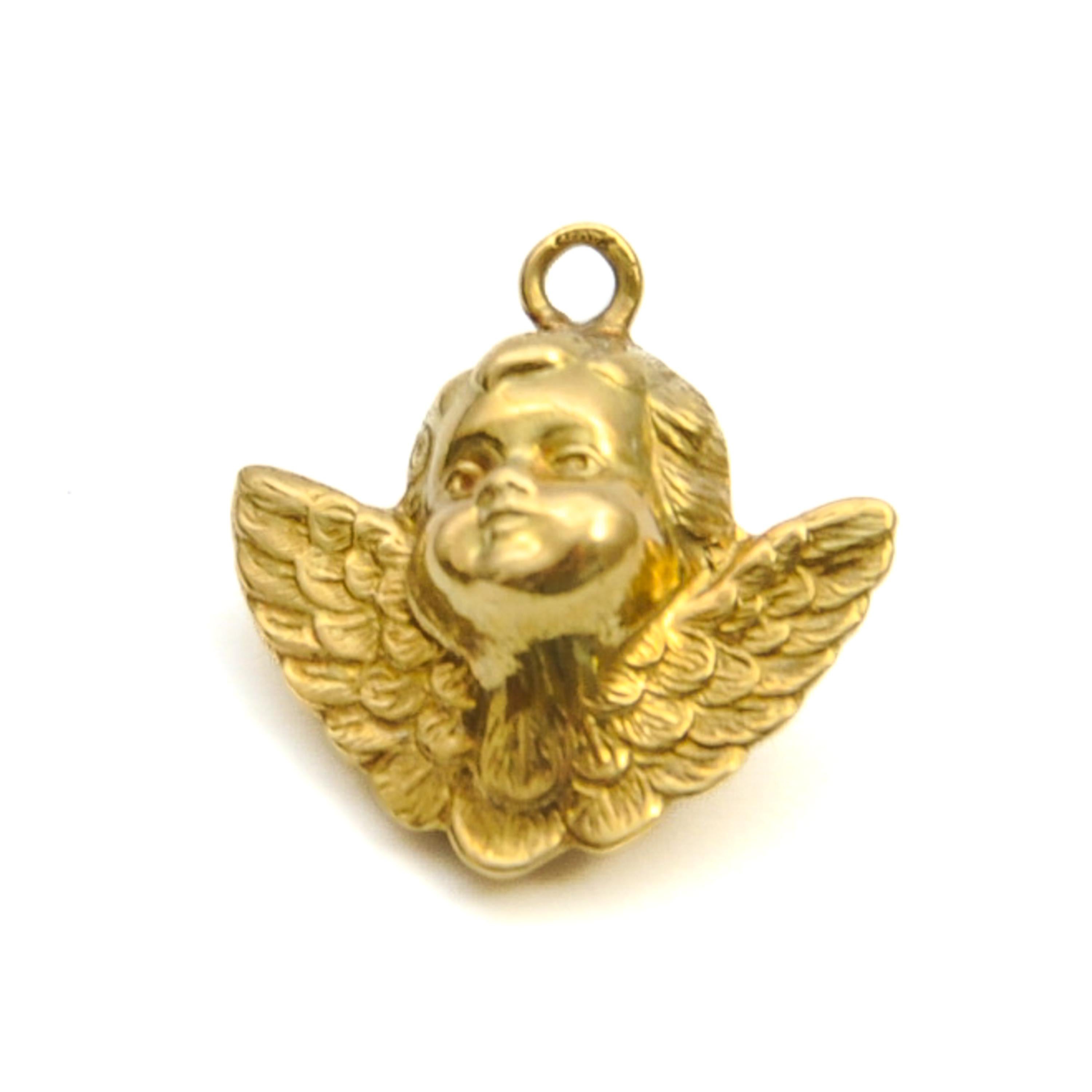 Vintage 14K Gold Cherub Charm Pendant In Good Condition For Sale In Rotterdam, NL