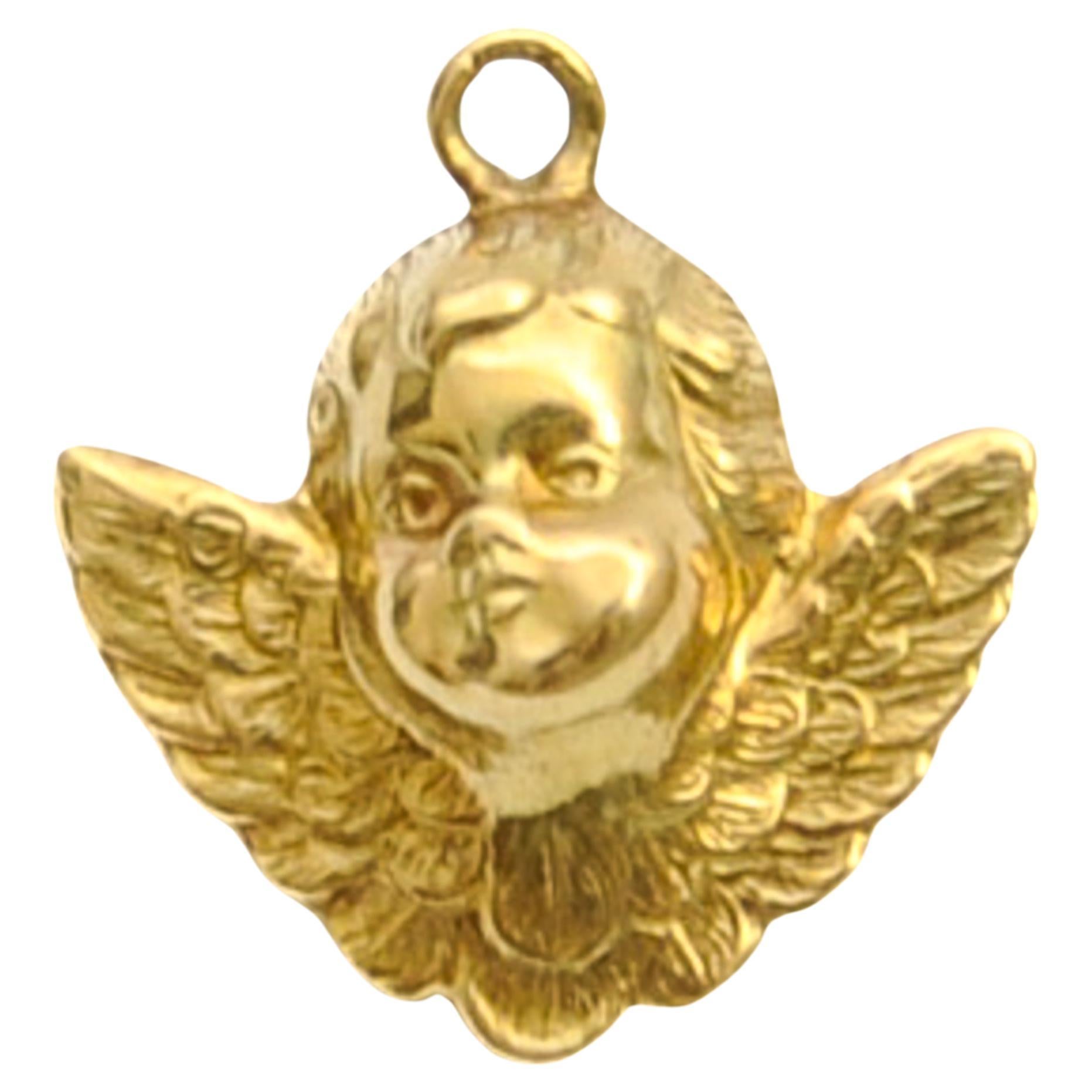 Vintage 14K Gold Cherub Charm Pendant For Sale