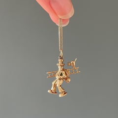 Vintage 14K Gold Chimney Sweep and Cat Charm Pendant