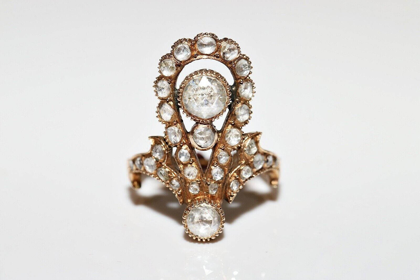 Vintage 14k Gold Circa 1960er Jahre Handgefertigter natürlicher Rosenschliff Diamant-Dekorierter Ring im Angebot 8