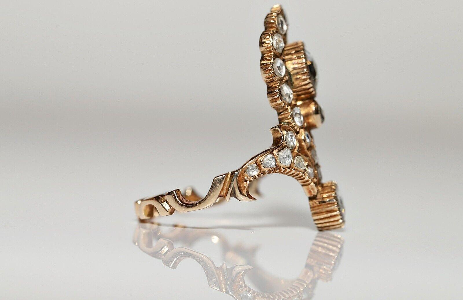 Vintage 14k Gold Circa 1960er Jahre Handgefertigter natürlicher Rosenschliff Diamant-Dekorierter Ring im Zustand „Gut“ im Angebot in Fatih/İstanbul, 34