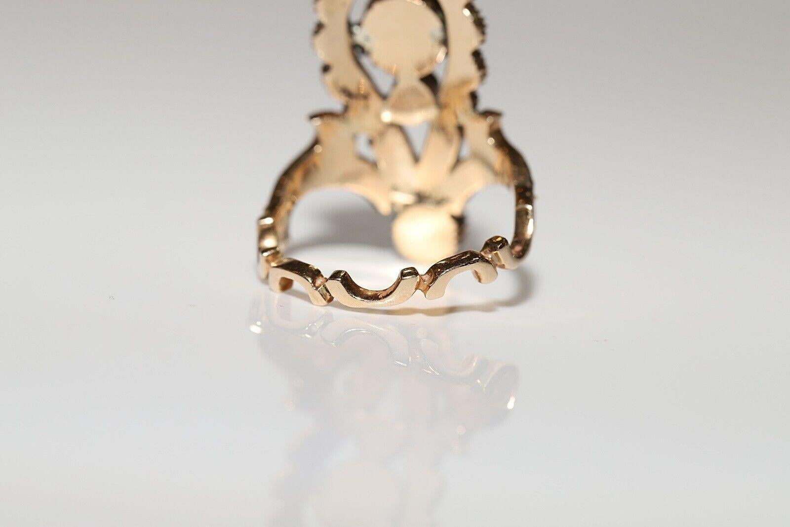 Vintage 14k Gold Circa 1960er Jahre Handgefertigter natürlicher Rosenschliff Diamant-Dekorierter Ring Damen im Angebot