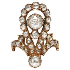 Retro 14k Gold Circa 1960s Handmade Natural Rose Cut Diamond Decorated Ring