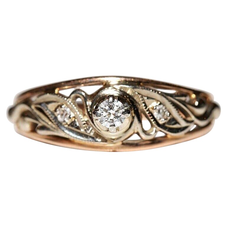 Vintage  14k Gold Circa 1960s Natural Diamond Decorated Ring